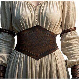 Brown Leather Corset Belt Women Renaissance Medieval Viking Wide Cinch Fashion